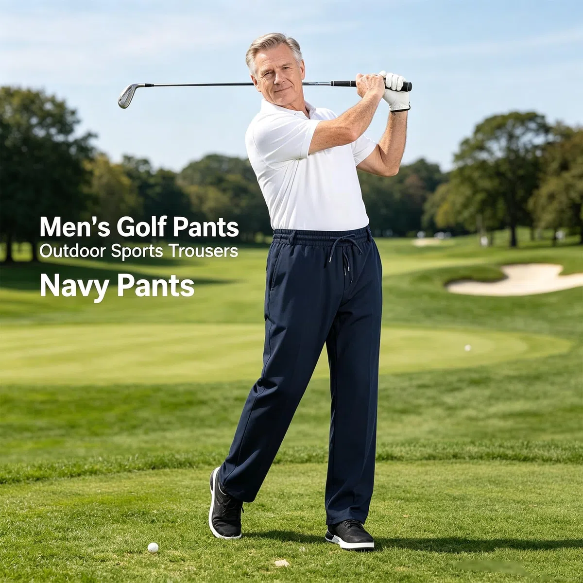 Pantalones de cintura elástica para hombre mayor, pantalones deportivos casuales con cremallera y cordón, pantalones de trabajo elásticos y holgados con bolsillos