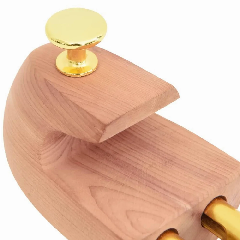 Horma de zapatos de madera de cedro maciza con calzador para la UE 42-43, moldeador ajustable y dilatador de zapatos para estabilidad de forma, absorción de humedad