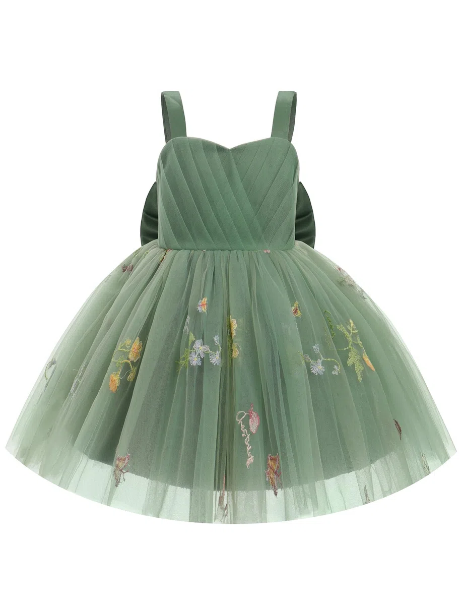 OMEWEE Vestido de flores para niña, con bordado floral, plisado, vestido de tul con volantes, vestido de verano elegante para primera comunión, boda, sesión de fotos