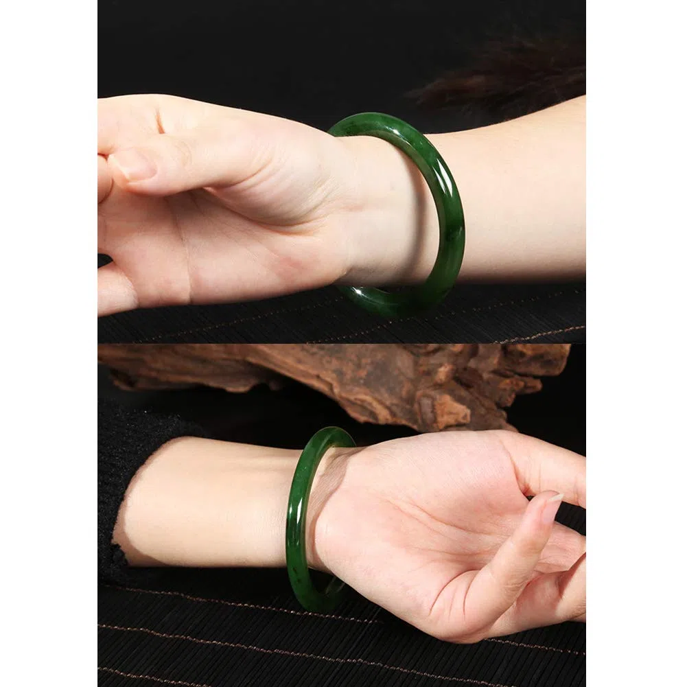 AKT Jade Bangle Pulsera Grado A Esmeralda Verde Natural Bisutería Artesanal para Mujer, Diámetro Interno 53-55 Mm