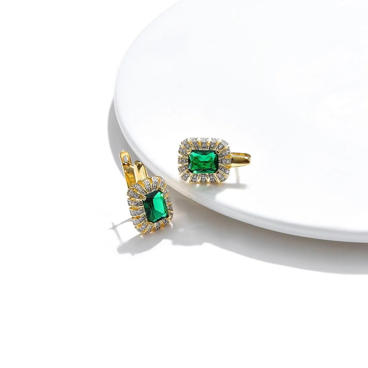AMDXD Pendientes de oro amarillo 14 K 585, joyas de oro auténtico, clásicos pendientes de aro con talla baguette tsavorita, oro Au585, pendientes pequeños