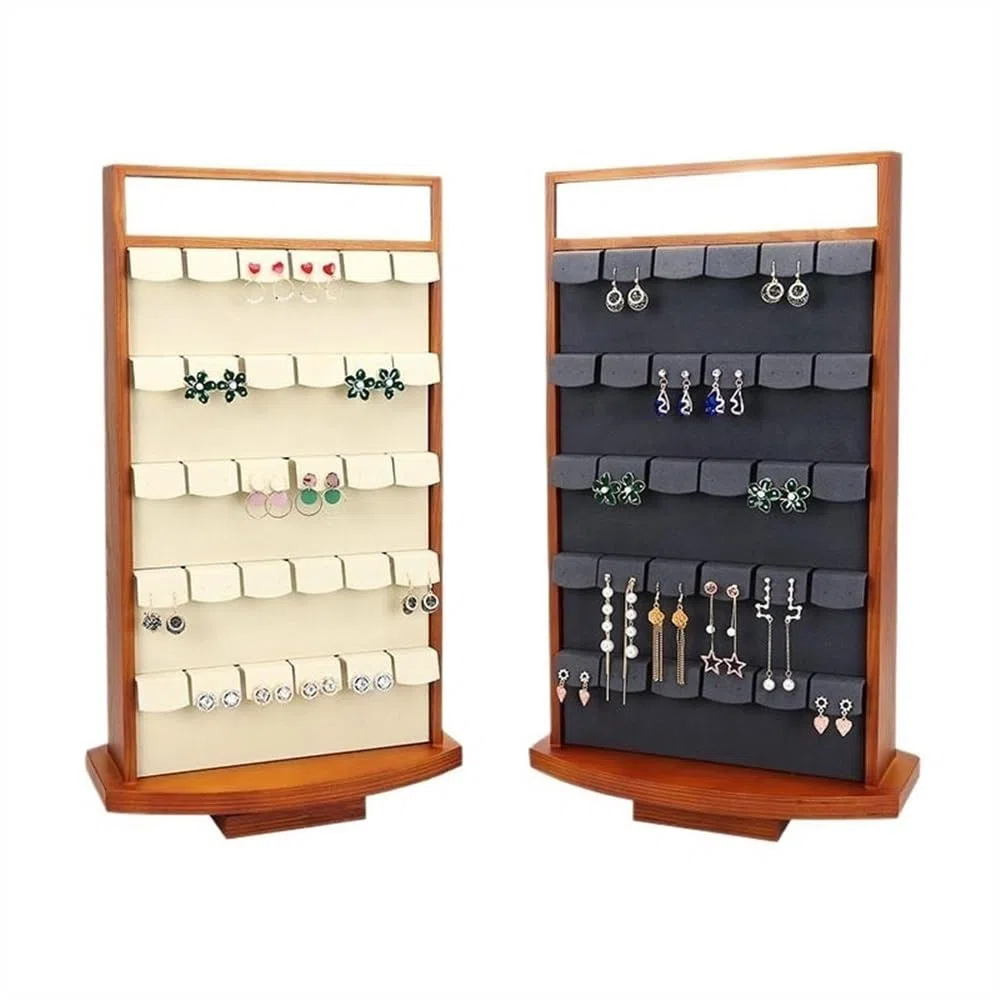 Expositor de Joyas de Madera de Doble Cara, Manual, para Pendientes, Gran Capacidad, para Ventana (Gris)