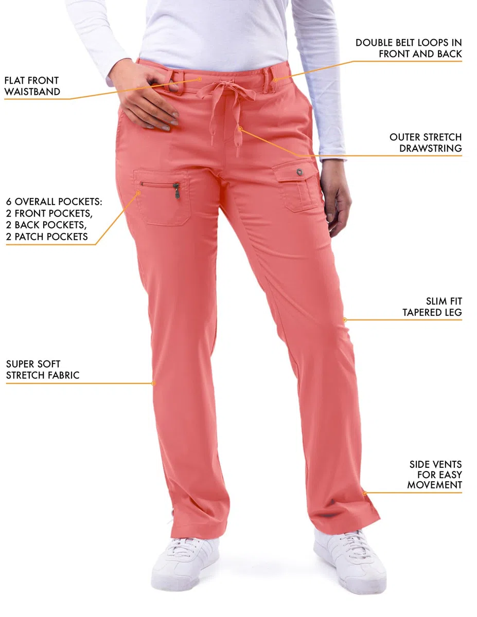 Adar Uniforme médico de Mujer Top Cuello en V Pantalones de Bolsillos múltiples