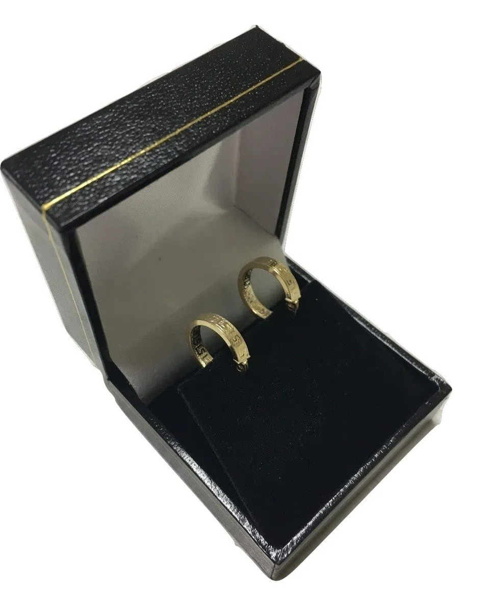 Pequeños pendientes de aro con llave griega de oro amarillo de 18 quilates/750 diamantados (2 x 14 mm Ø) - PRI37A