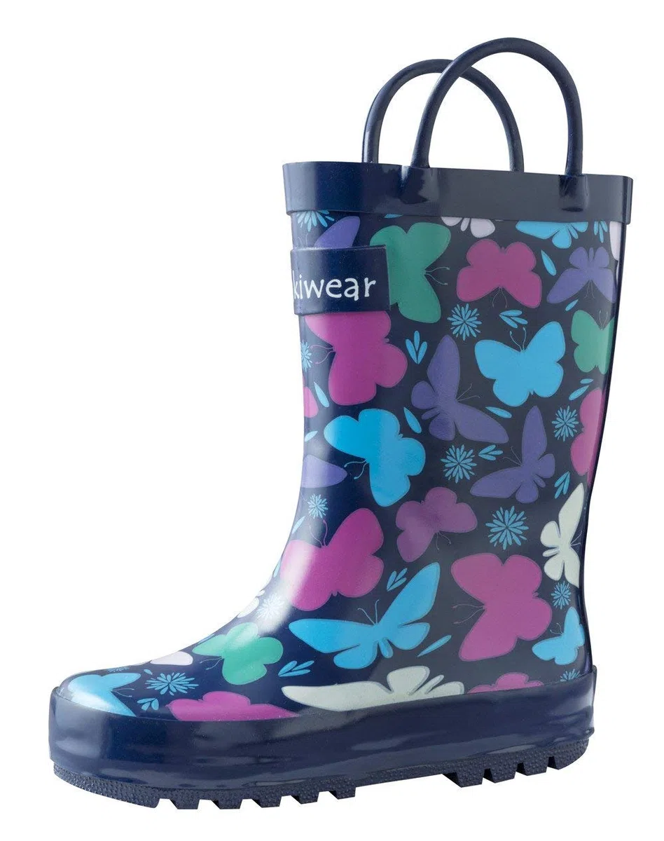 oakiwear Boys – Fácil Botas de Lluvia con Asas de Goma Azul Dinosaurios