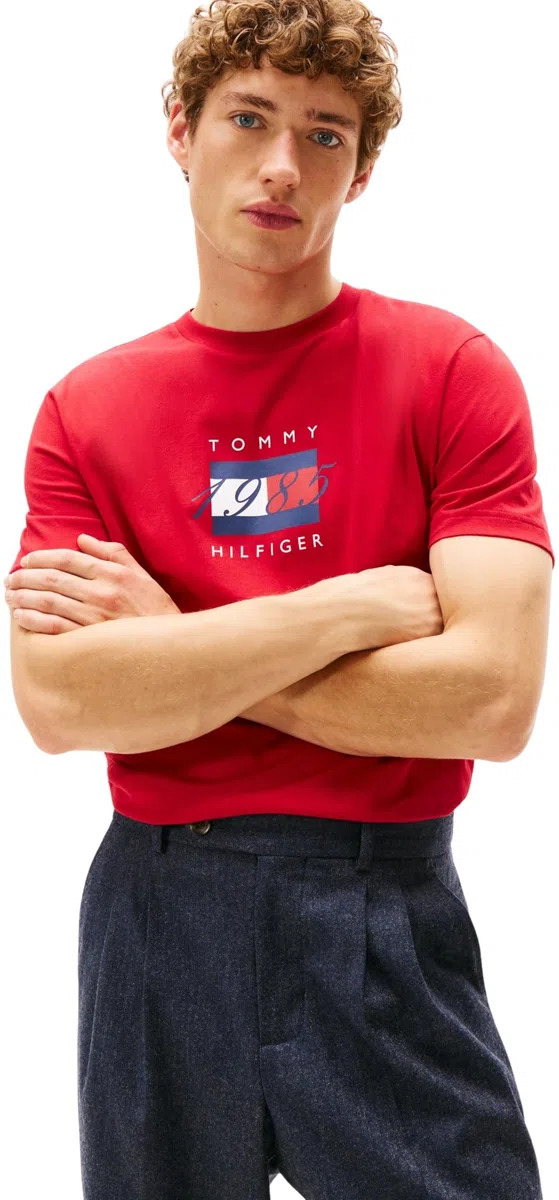 Tommy Hilfiger Camiseta de Manga Corta Hombre Linear Flag Graphic Regular Fit