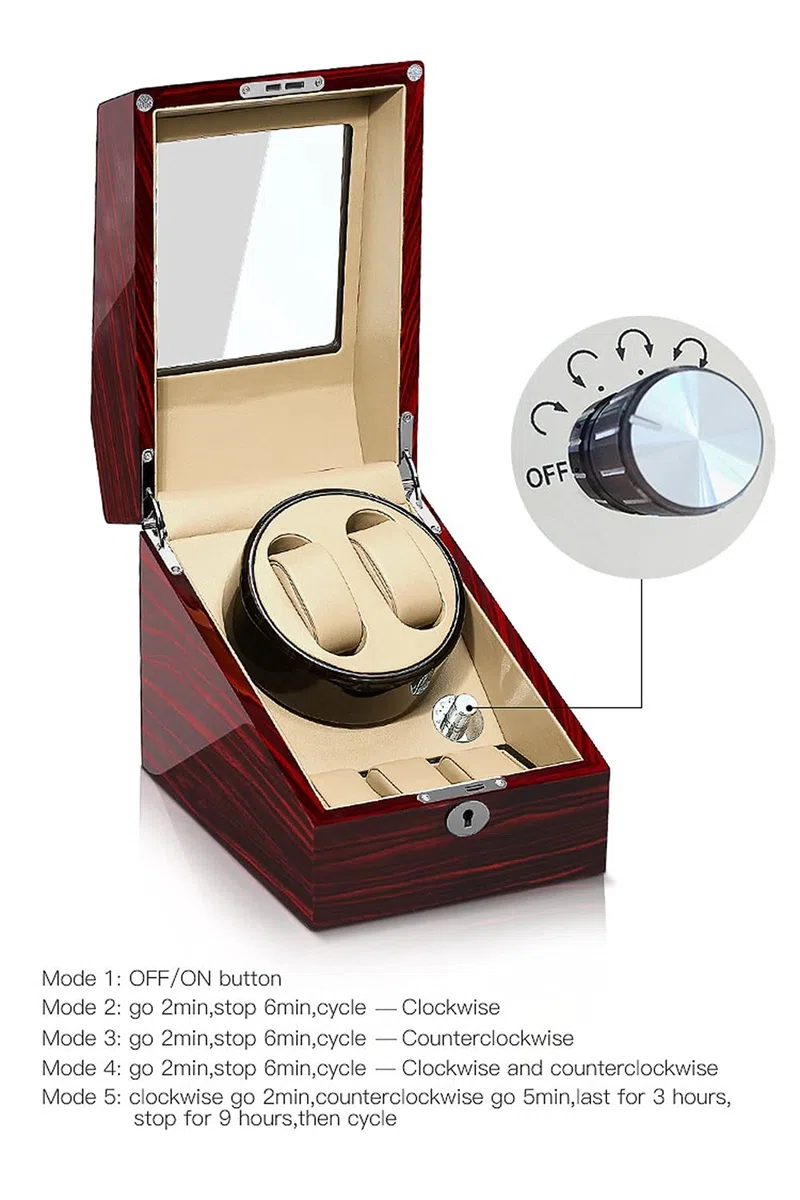 Caja expositora para Relojes, enrollador automático de Relojes con Espacios de Almacenamiento adicionales, Motores silenciosos, Almohadillas Flexibles para Relojes, 4 Mod，A-2+3