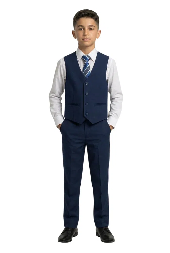 Traje Formal para niños Ocasión Especial Juego de 6 Piezas Slim Fit en Azul Marino