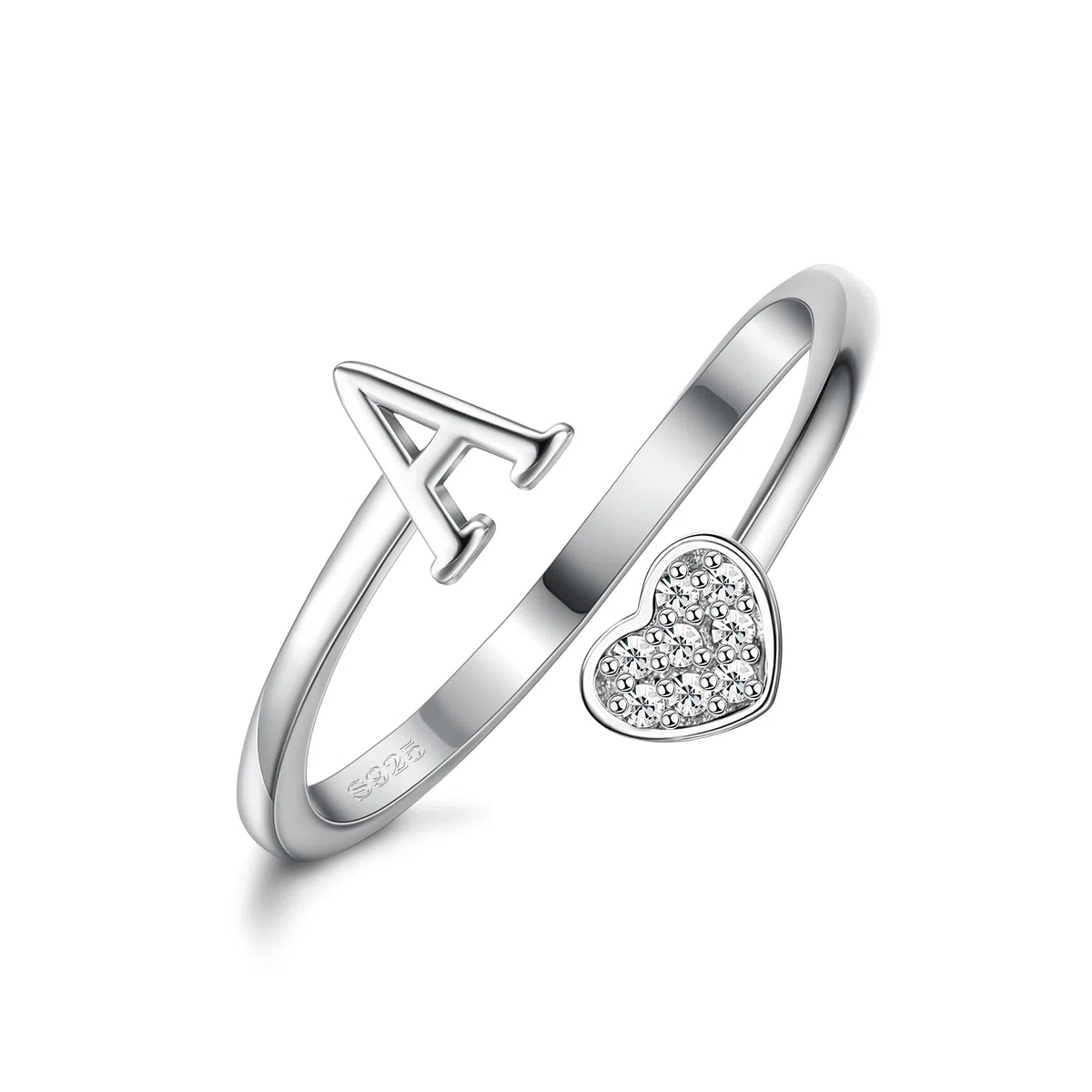 HMJGDHX Anillos de Plata de Ley 925 con Inicial de corazón para Mujeres y niñas, Anillos apilables Ajustables con Letras del Alfabeto chapados en Oro de 18 Quilates para Adolescentes