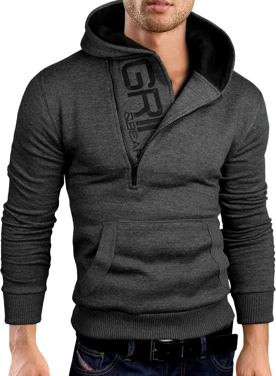 Grin & Bear Sudadera con capucha, de corte ajustado, con media cremallera, GEC401