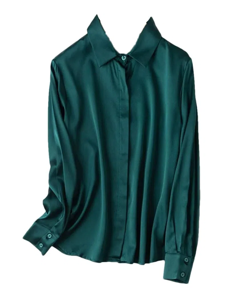 Camisas lisas para mujer, 100 % seda real, de manga larga, blusas de primavera y verano, para la oficina
