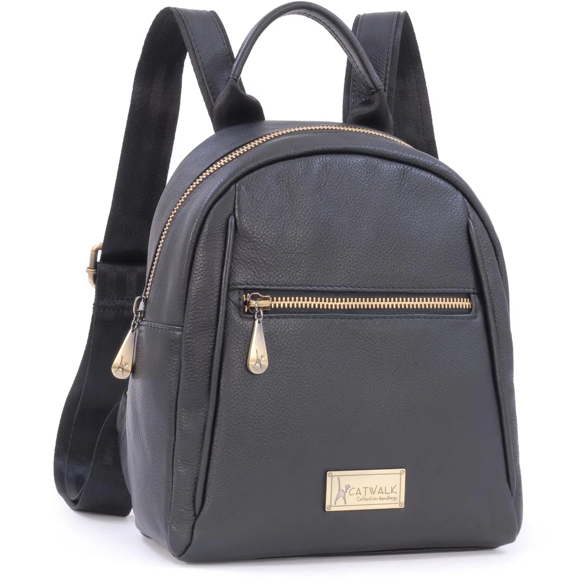 Catwalk Collection Handbags - Bolso Mochila de Mujer - Piel Auténtica - Multibolsillos - Pequeña/Mediana - Correas Ajustables - Zoey - Negro