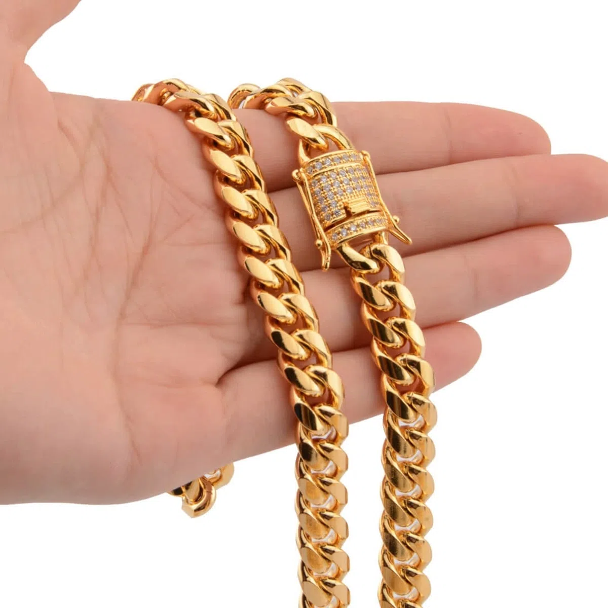 Epinki Collares para Hombre 46-76 CM, Cadena Cubana 8-18MM Oro Circonita Blanca Collar de Acero Inoxidable