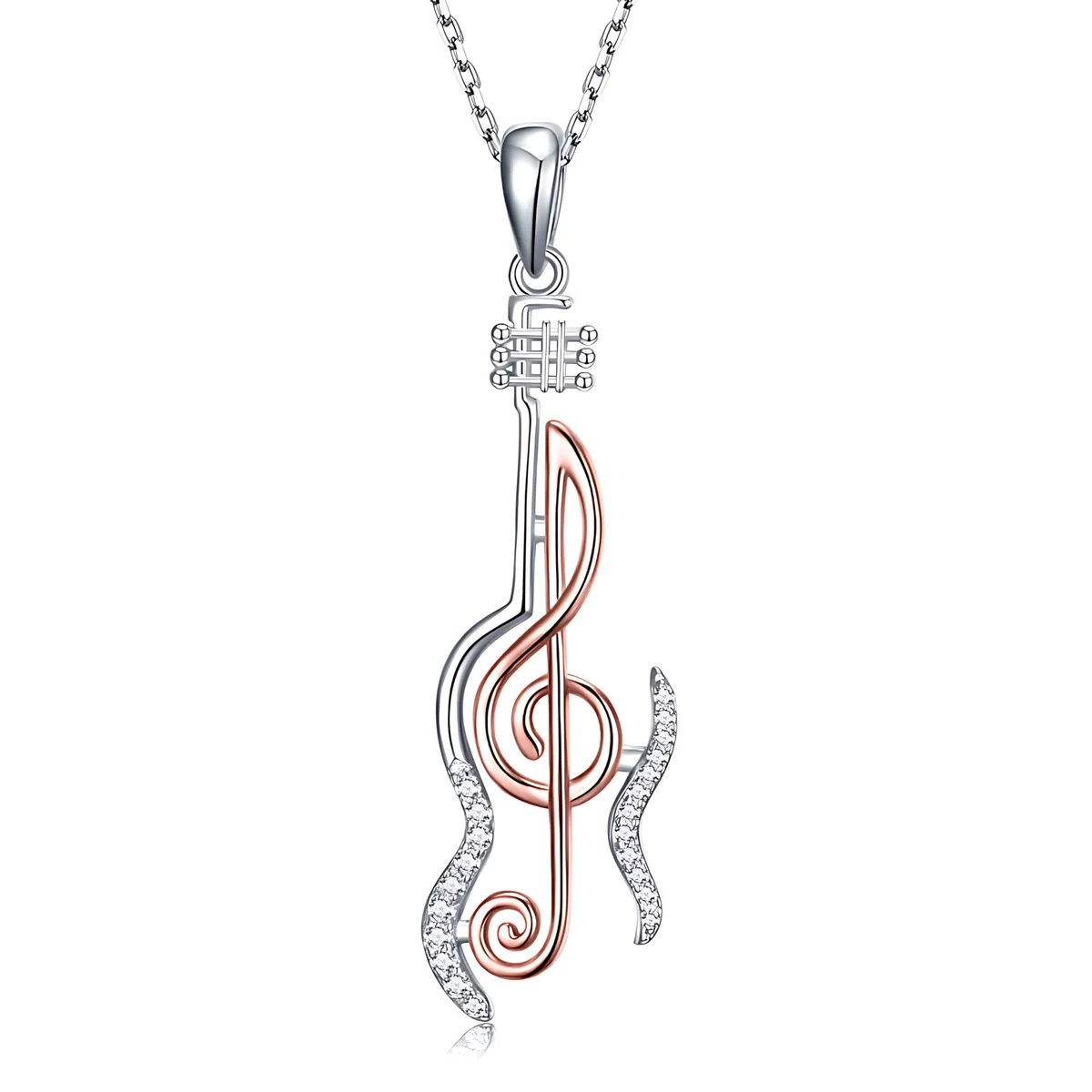 Collar con colgante de notas musicales de plata de ley 925, piano/violín/cristal con notas musicales para mujer