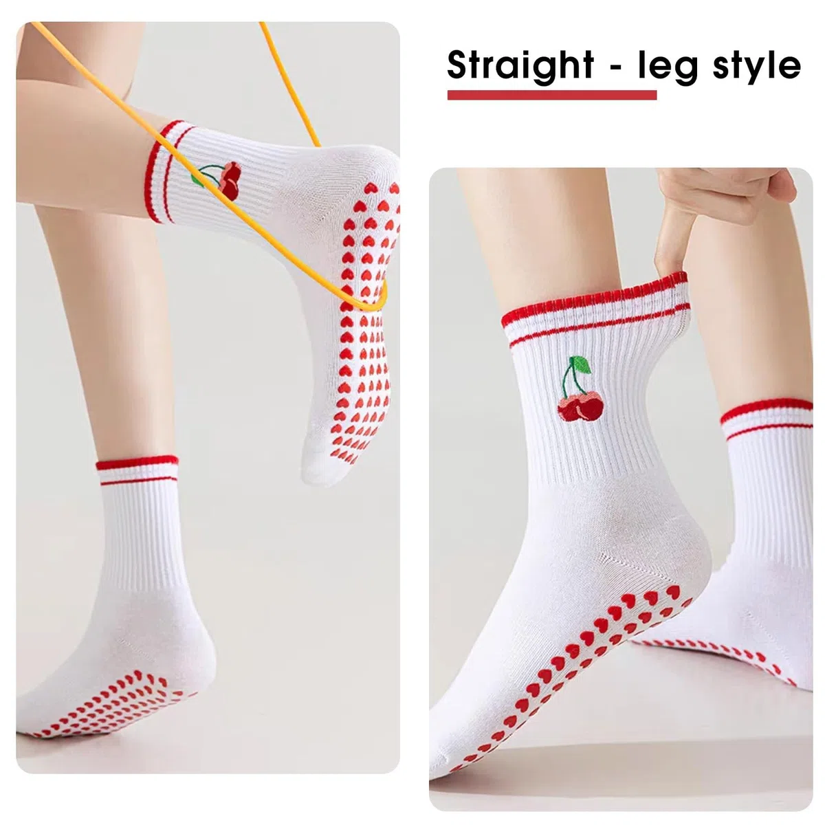 Calcetines Pilates Mujer Antideslizantes 4 Pares De Manguito Ruffle Cereza Bordado Yoga Agarre para Las Mujeres, Antideslizante Medio Ternera Barre Y Entrenamiento-6 Pairs