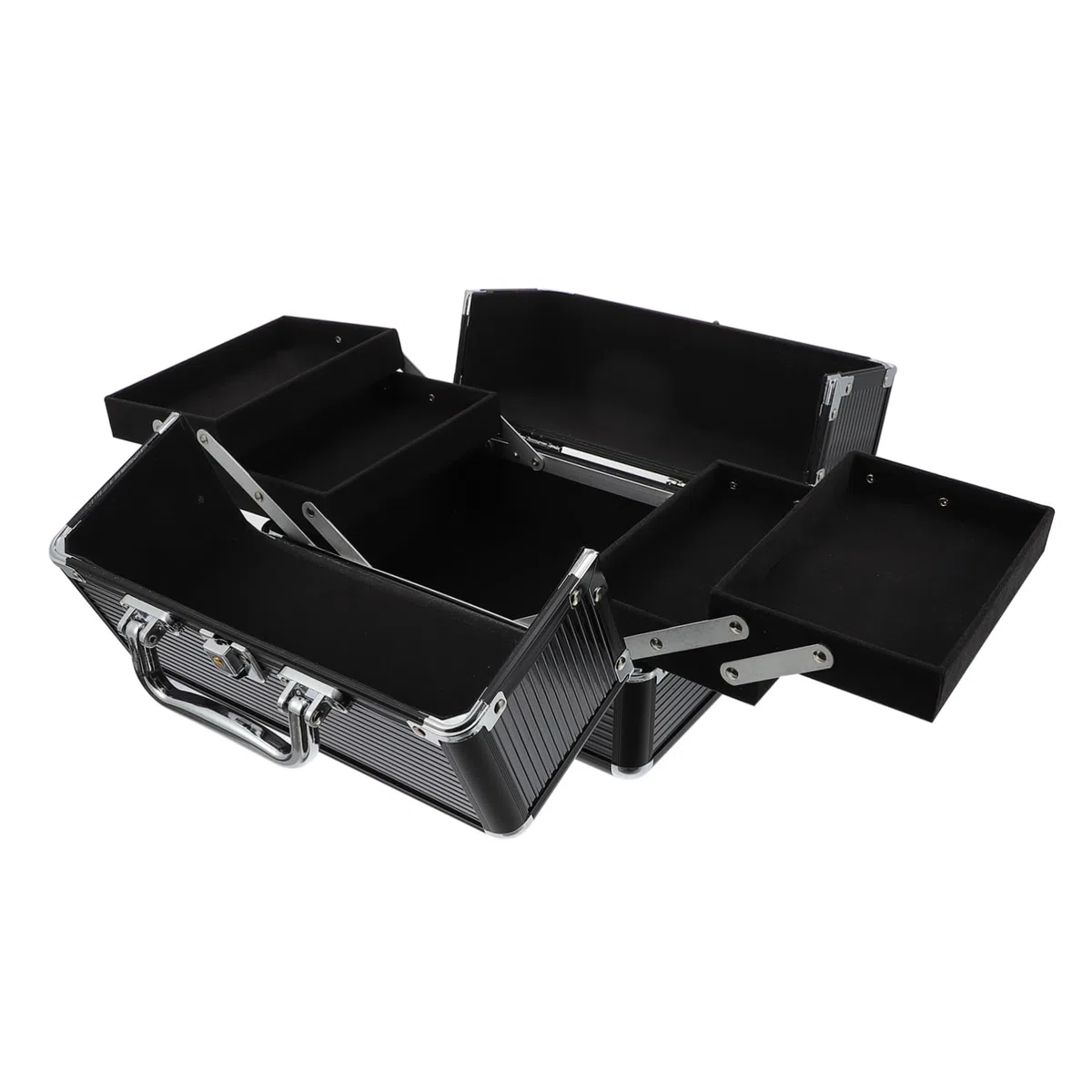 Healvian Estuche de Maquillaje de Aleación de Aluminio Negro, Almacenamiento Ordenado, Fácil de Abrir y Cerrar, Adecuado para Viajes de Trabajo y Uso Diario