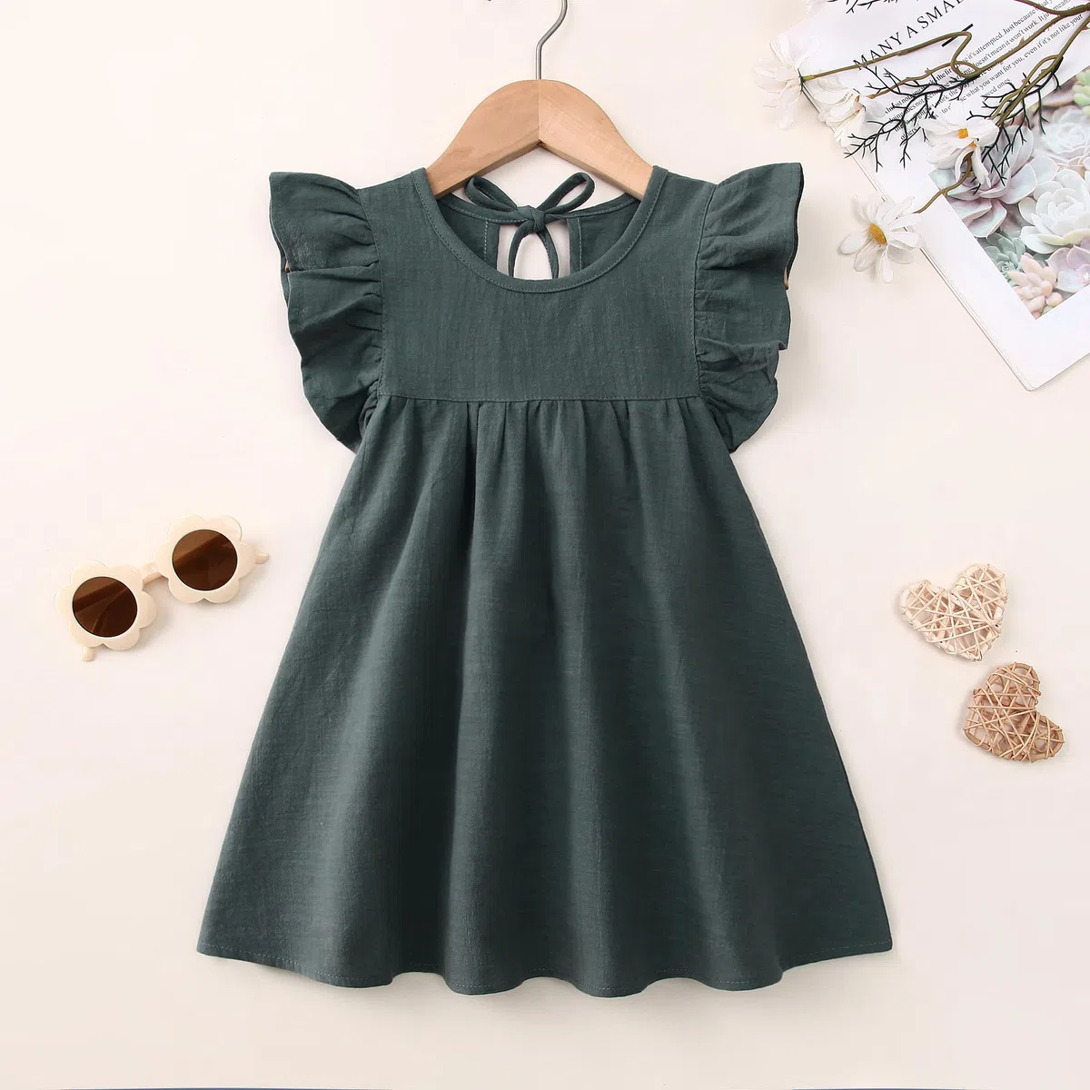 Vestido de verano para niña, de algodón y lino, con volantes, sin mangas, casual, playa, fiesta, 1-6 años