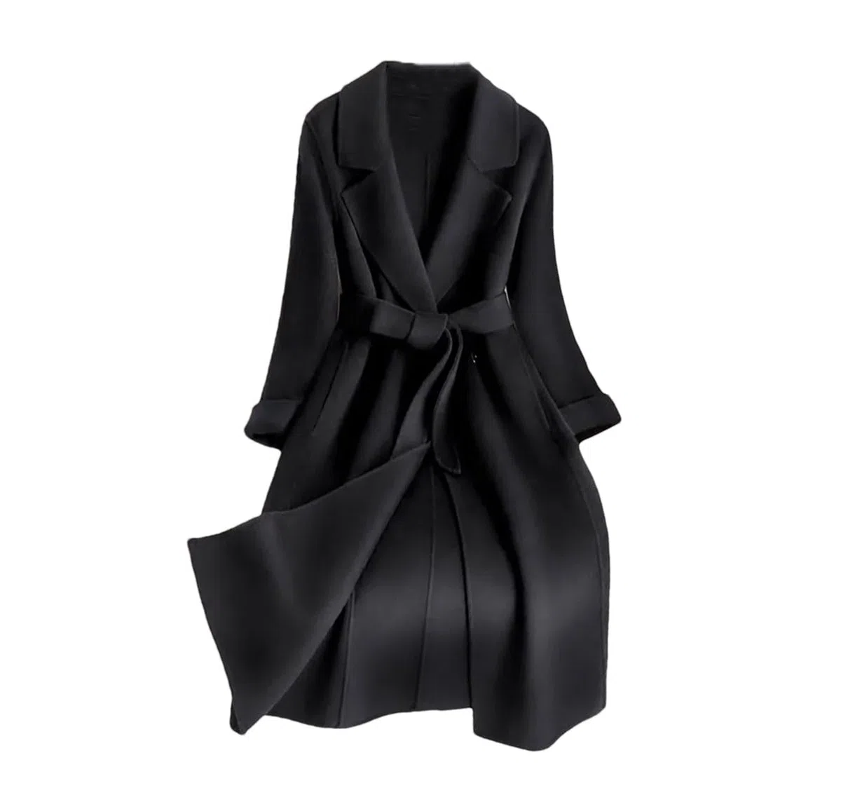 Abrigo largo de doble cara con bolsillos para mujer, abrigo largo con cinturón, gabardina de oficina y trabajo