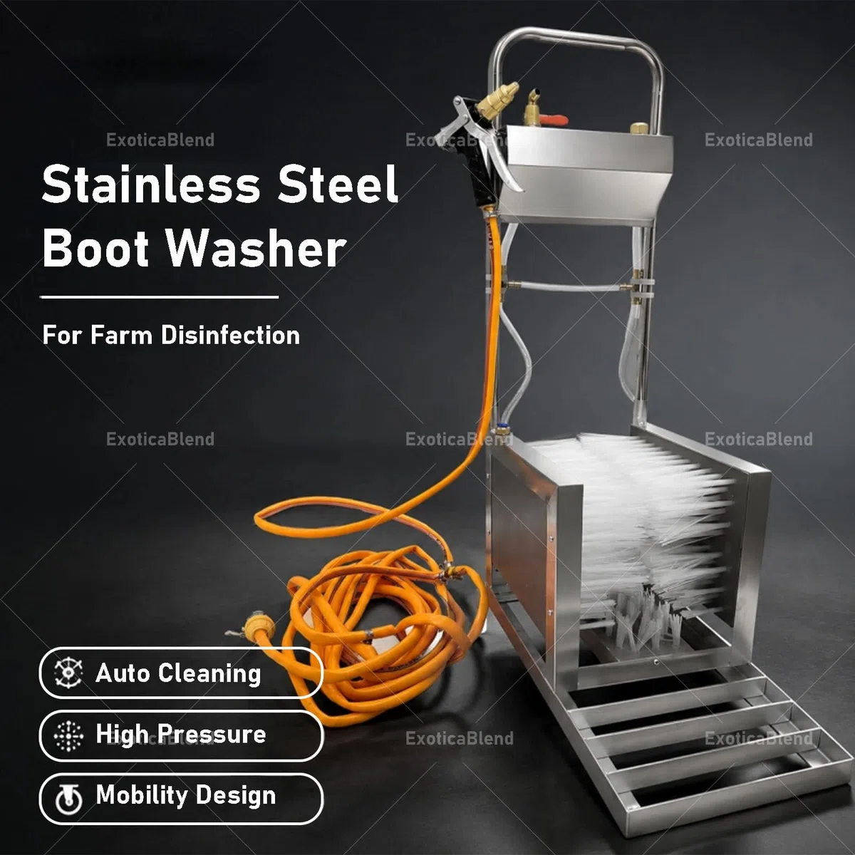 Limpiador y Cepillo Raspador de Botas de Acero Inoxidable; Lavadora Automática con Rociador de Agua y Manguera de 5 m para Granjas Ganaderas