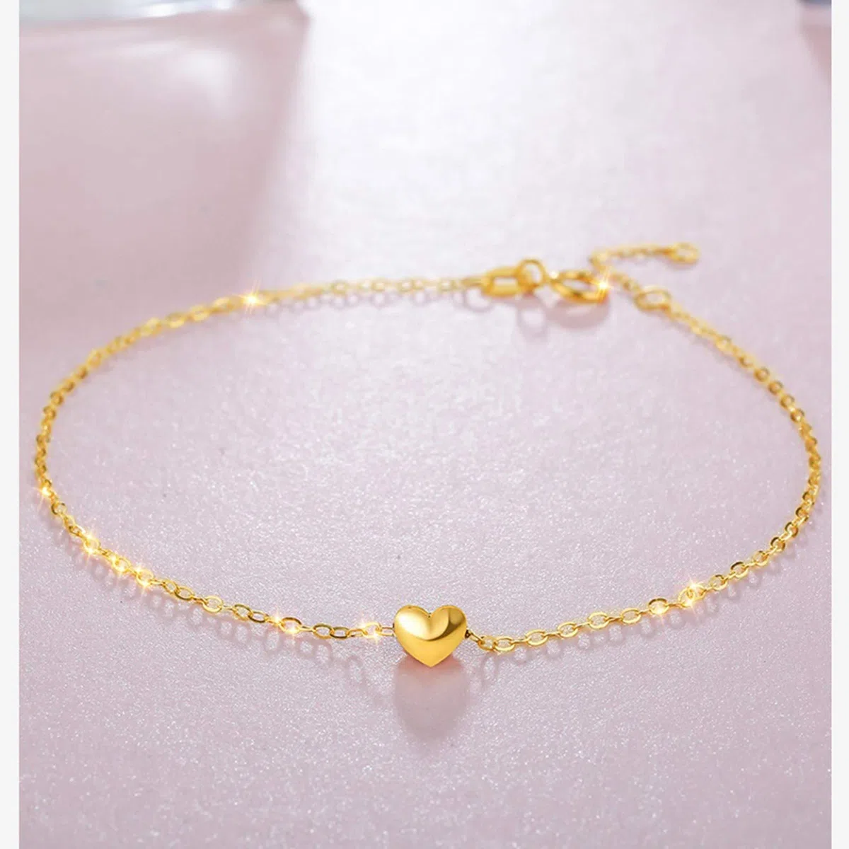 Pulsera de Oro Amarillo con Zafiro para Mujer, Cadena con Dijes de Corazón Pulsera de Mujer 16+2CM