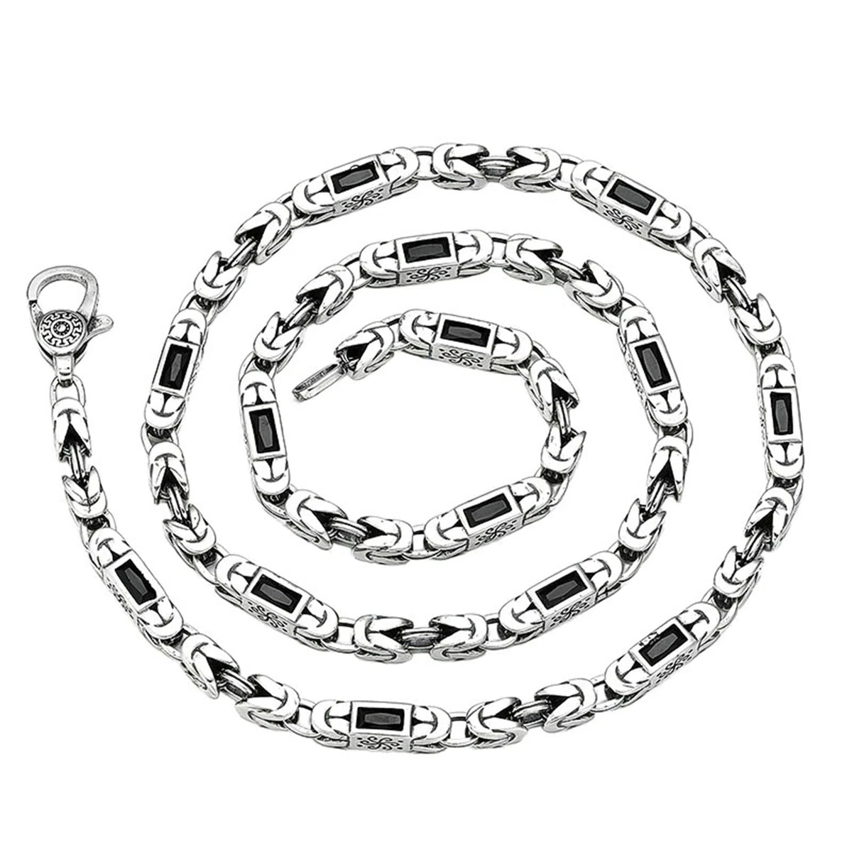 Collar de plata de ley maciza con cadena Belcher y circonita cúbica