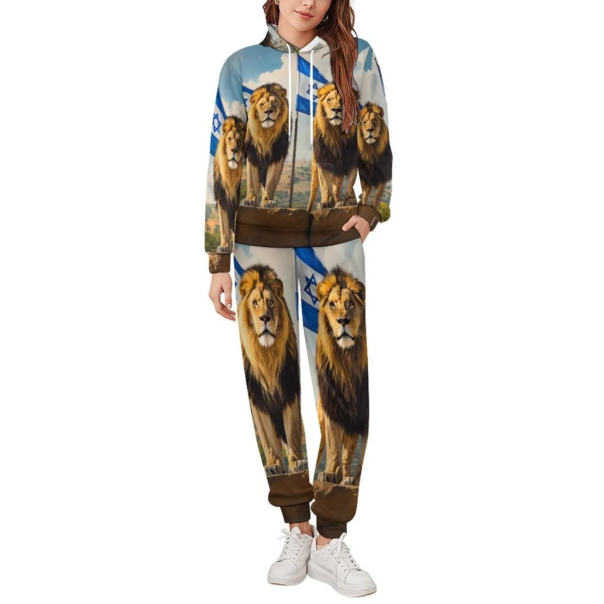 Conjunto de sudadera para hombre con la bandera de Israel de los Leones de Estados Unidos, conjunto de sudadera de 2 piezas para descansar, casual, sudadera cómoda con capucha