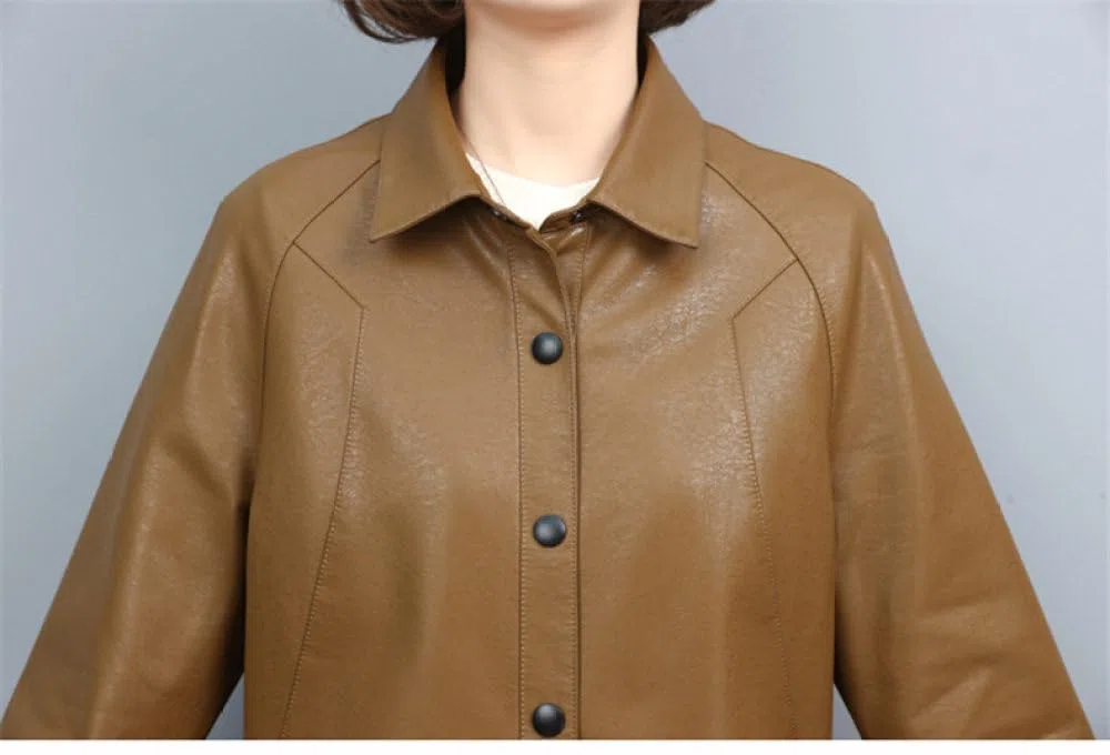 Chaqueta Moto Mujer,Chaqueta De Piel Sintética Para Mujer Shacket Caqui Solapa Broche Pu Moto Biker Coat Bolsillo Corto Bomber Jacket Elegante Manga Larga Raglán Motocicleta Casual Chaqueta Outwea