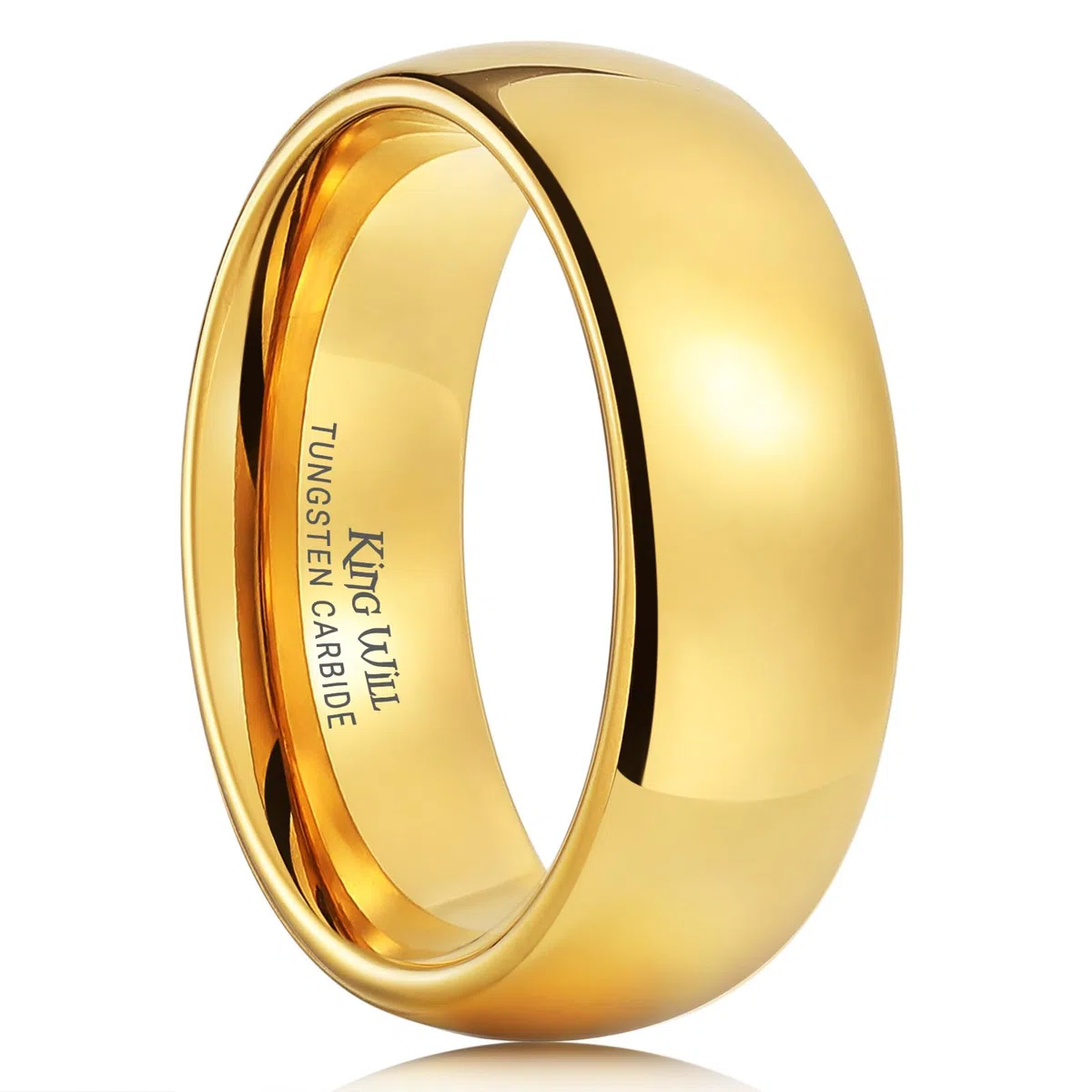 King Will Glory - Anillo de compromiso de carburo de tungsteno chapado en oro de 24 quilates pulido, con un estilo abovedado, de 8 mm