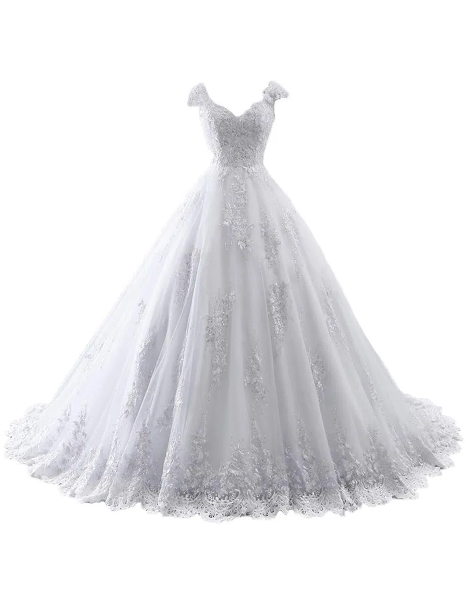 Vestido de Encaje en V con Letra a, WZEFEIO, Blanco, 40