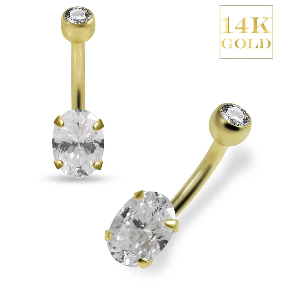 Piercing para ombligo de oro amarillo macizo de 14 quilates, piedra ovalada, calibre 14, con rosca interna, para ombligo, joyería para el ombligo, joyería para el ombligo, joyería para