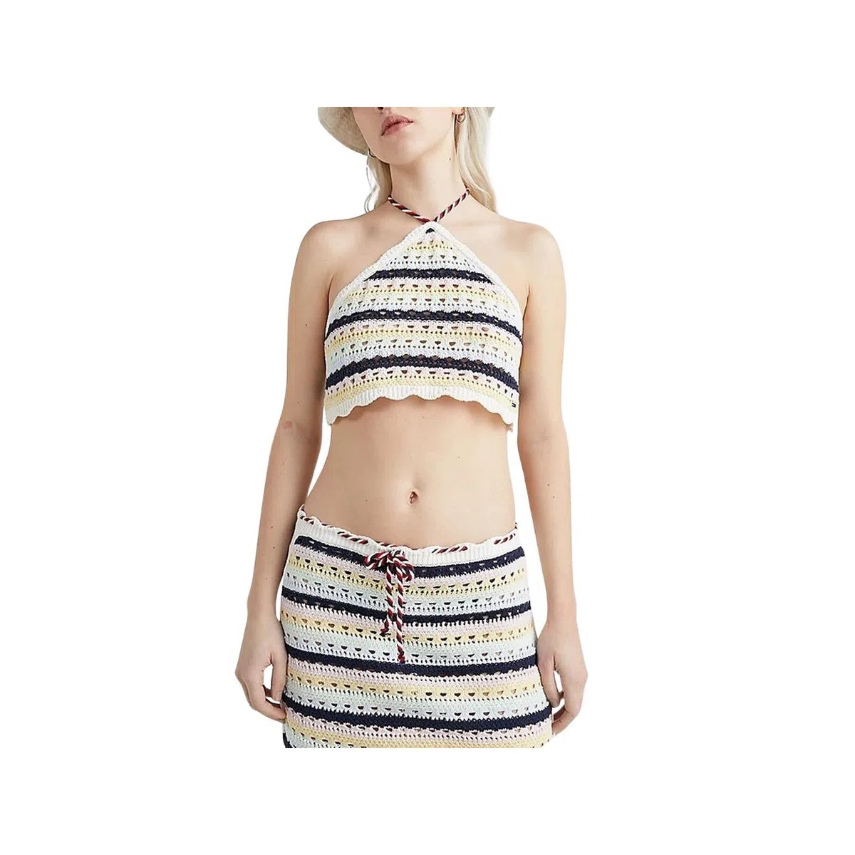 Tommy Jeans Top de mujer con cuello halter Summer Crochet, vainilla, S