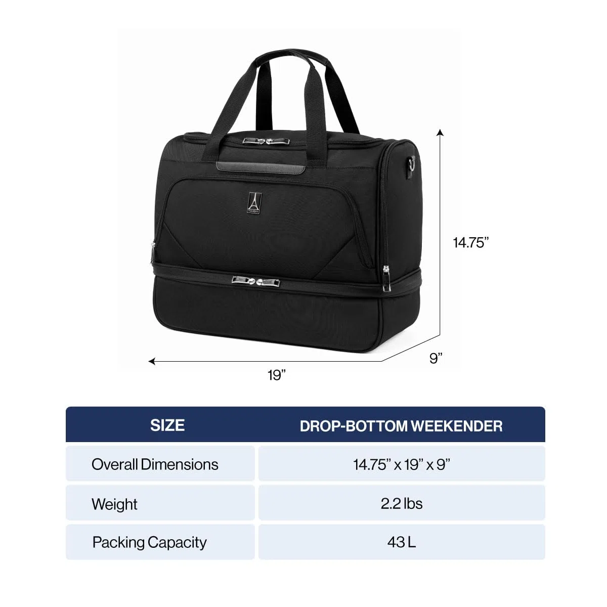 Travelpro Maxlite 5 Softside Carry-on Weekender with Drop-Bottom Compartment, Lightweight Overnight Travel Duffel Bag, Men and Women, 19-Inch