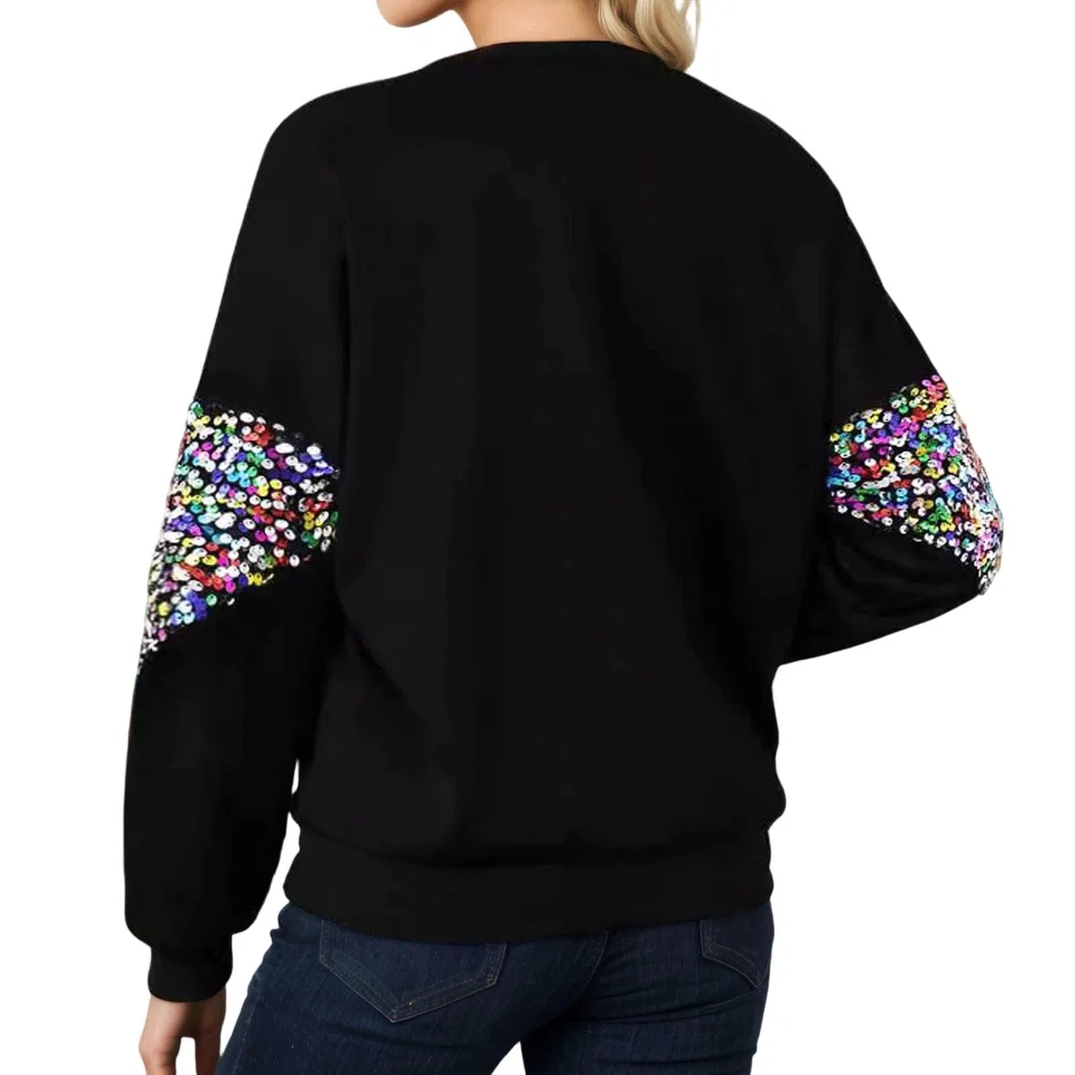 Sudadera Mujer Sin Capucha，Sudadera Mujer Cuello Manga Larga con Lentejuelas Ropa Informal Otoño Invierno