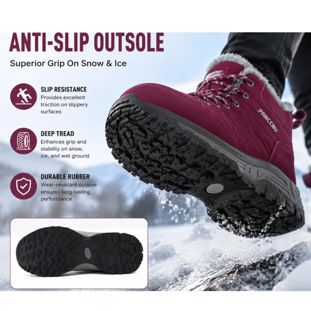 UIKGITP Botas deportivas de invierno impermeables para mujer, botas de nieve con forro de piel, botas de tobillo cálidas sin cordones, elegantes y mullidas para senderismo para mujer