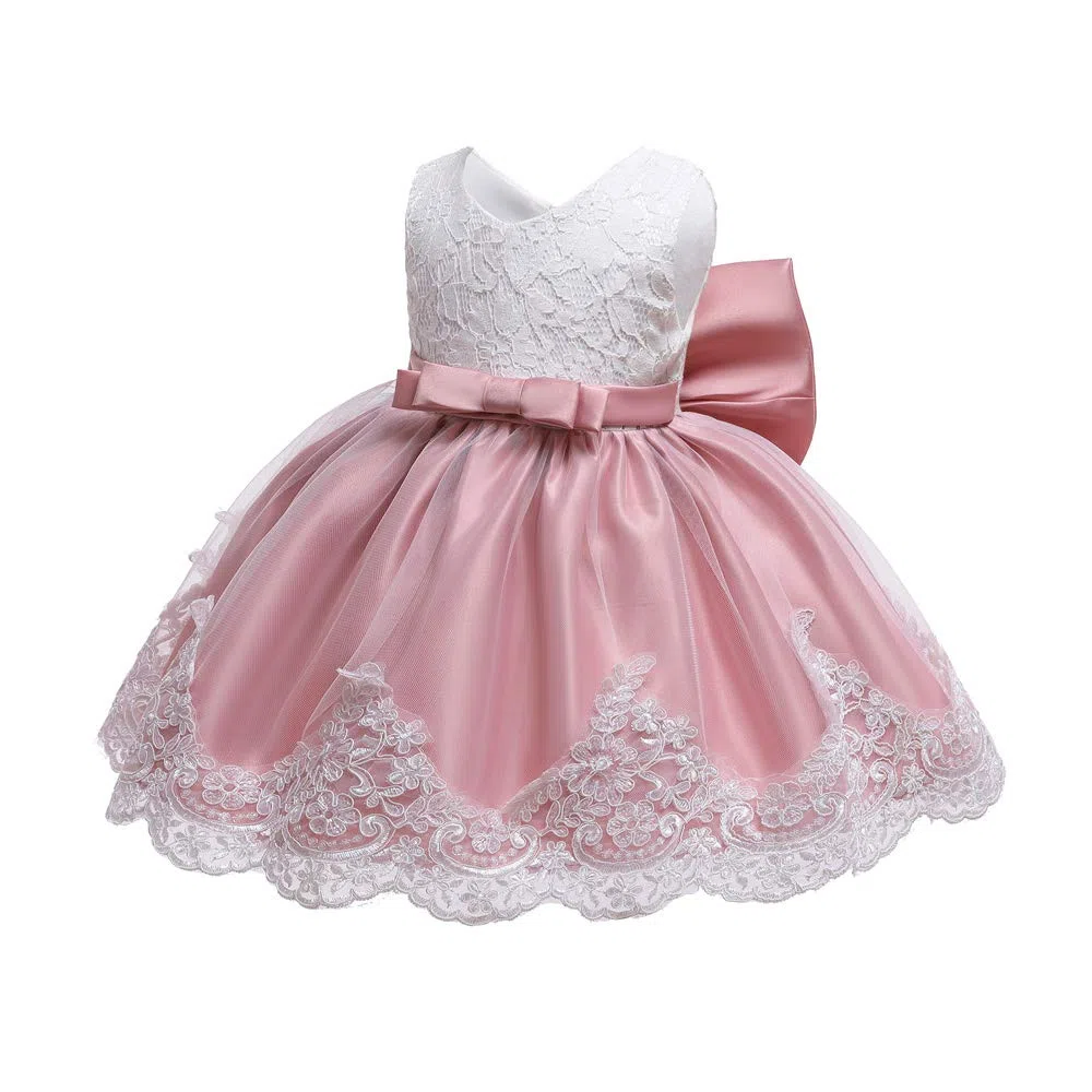 Vestido formal para niña con encaje bordado, con gorra, 0-24 m - rosa - 12 -18 meses