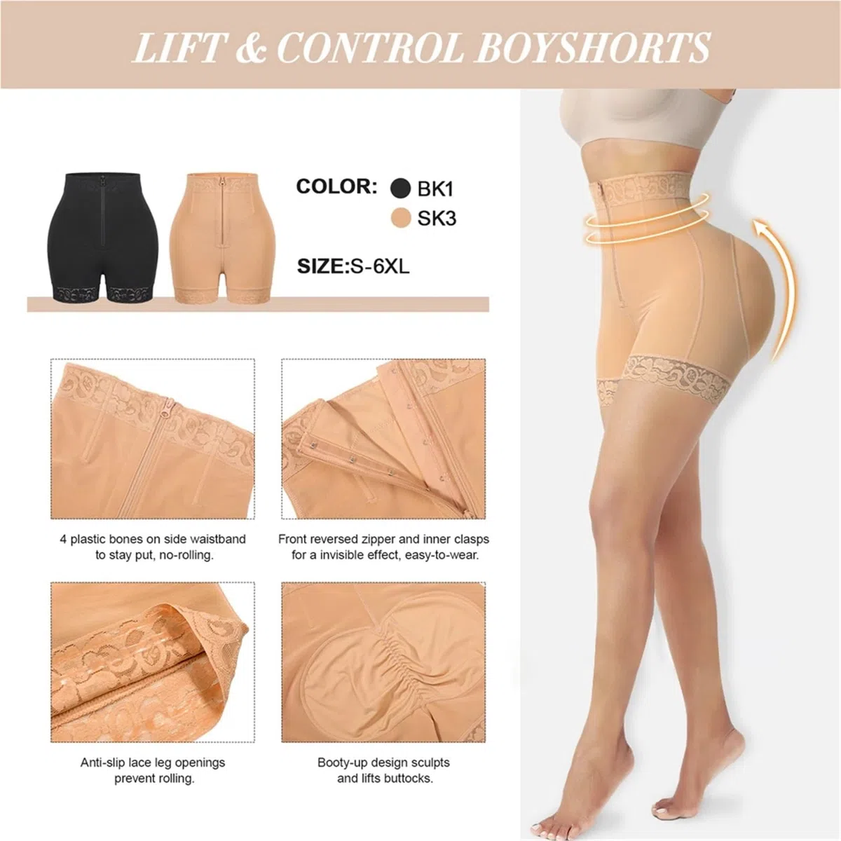 Braga Faja sin Costuras Faja Moldeadora de Cintura, Levantador glúteos, corsé, Bragas Alta, Ropa Interior, Control Abdomen, realce Caderas(Nude,One Size_M)