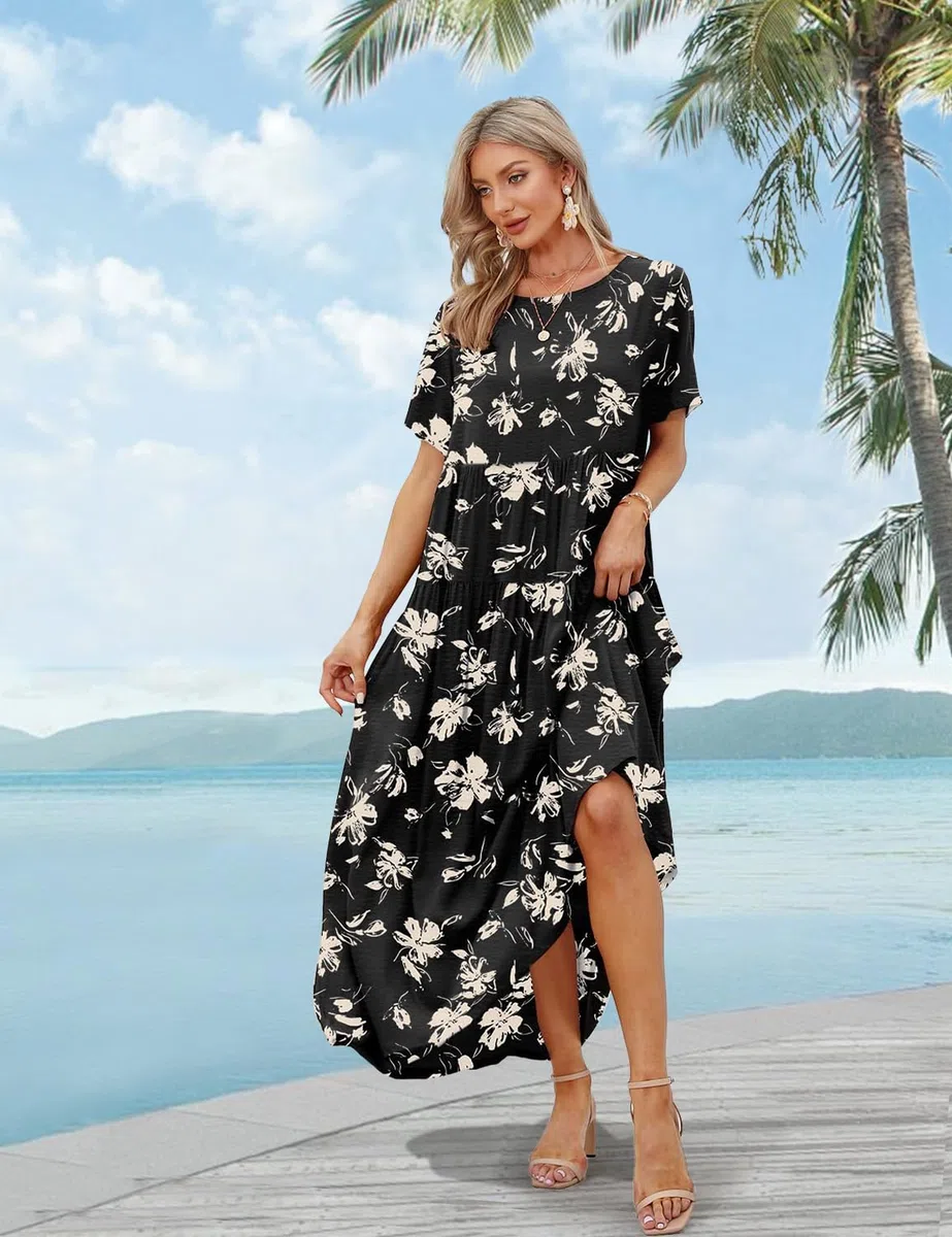 YESNO Deman E01 - Vestido de verano con cuello redondo