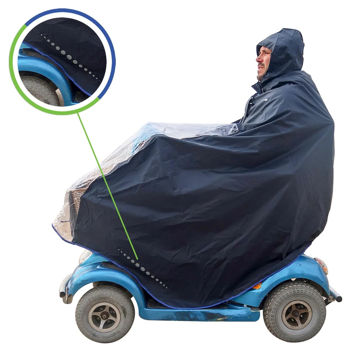 Poncho impermeable para silla de ruedas eléctrica/scooter - chubasquero para silla de ruedas eléctrica - diseño italiano - Talla Eléctrica/Scooter XL (Azul Marino)
