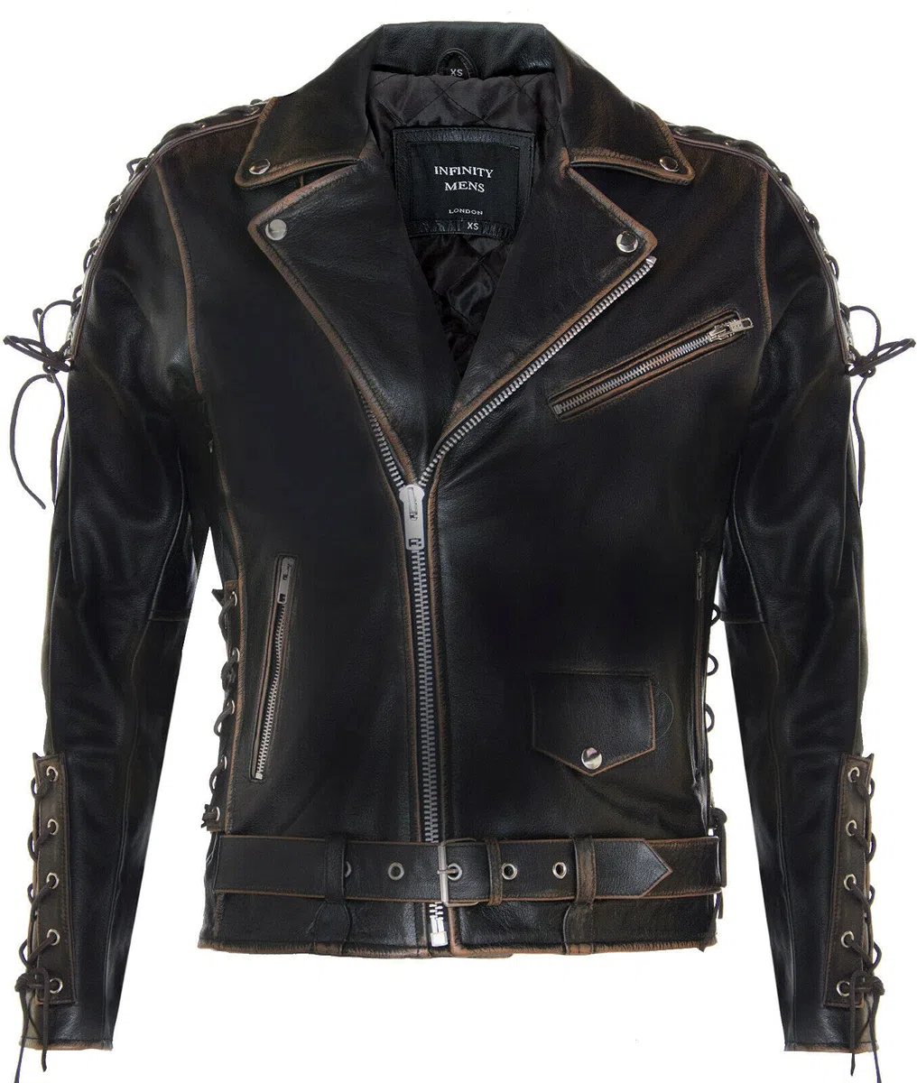 Infinity Leather Chaqueta de Motociclista de Cuero Con Estampado De Aguila en Relieve LIVE TO RIDE de Brando Negro Para Hombre