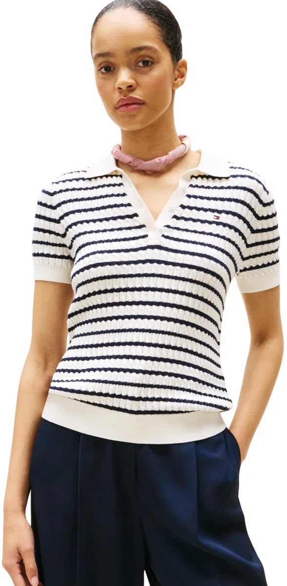 Tommy Hilfiger Polo de Manga Corta Mujer Cable Sweater con Botones