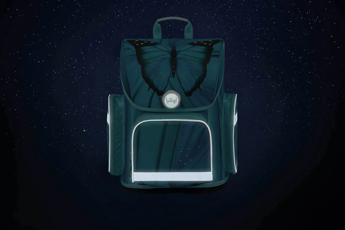 Baagl Juego de 3 mochilas escolares Ergo para 1ª clase, mochila ergonómica para escuela primaria con correa para el pecho, mariposa, Juego de mochila escolar