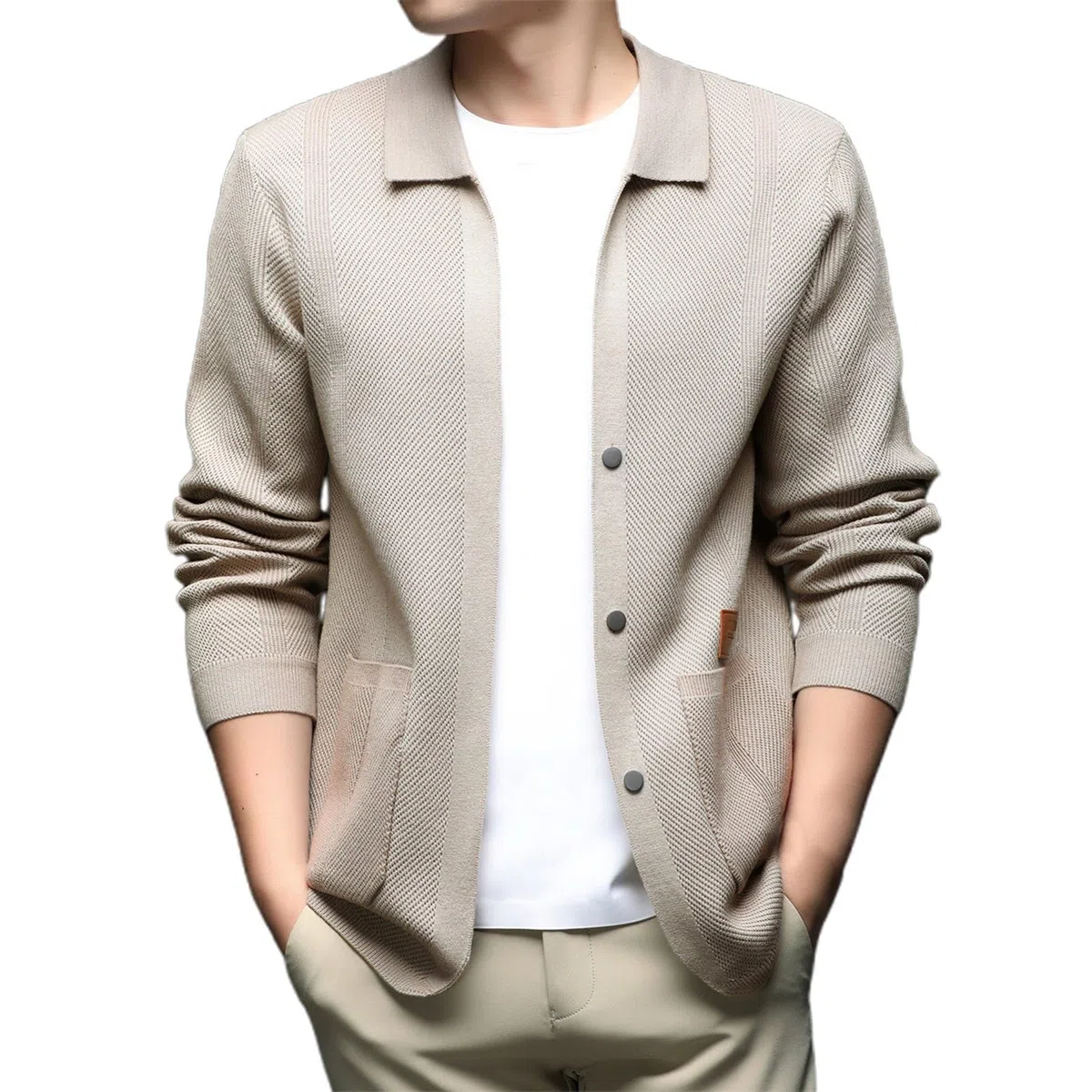 Cárdigan Lana Hombre, Chaqueta Hombre Punto Fino Básico Suéter De Punto De Manga Larga Invierno Cálido Slim Fit Jerséis Cárdigan con Cuello Chal Chaqueta De Entretiempo De Punto