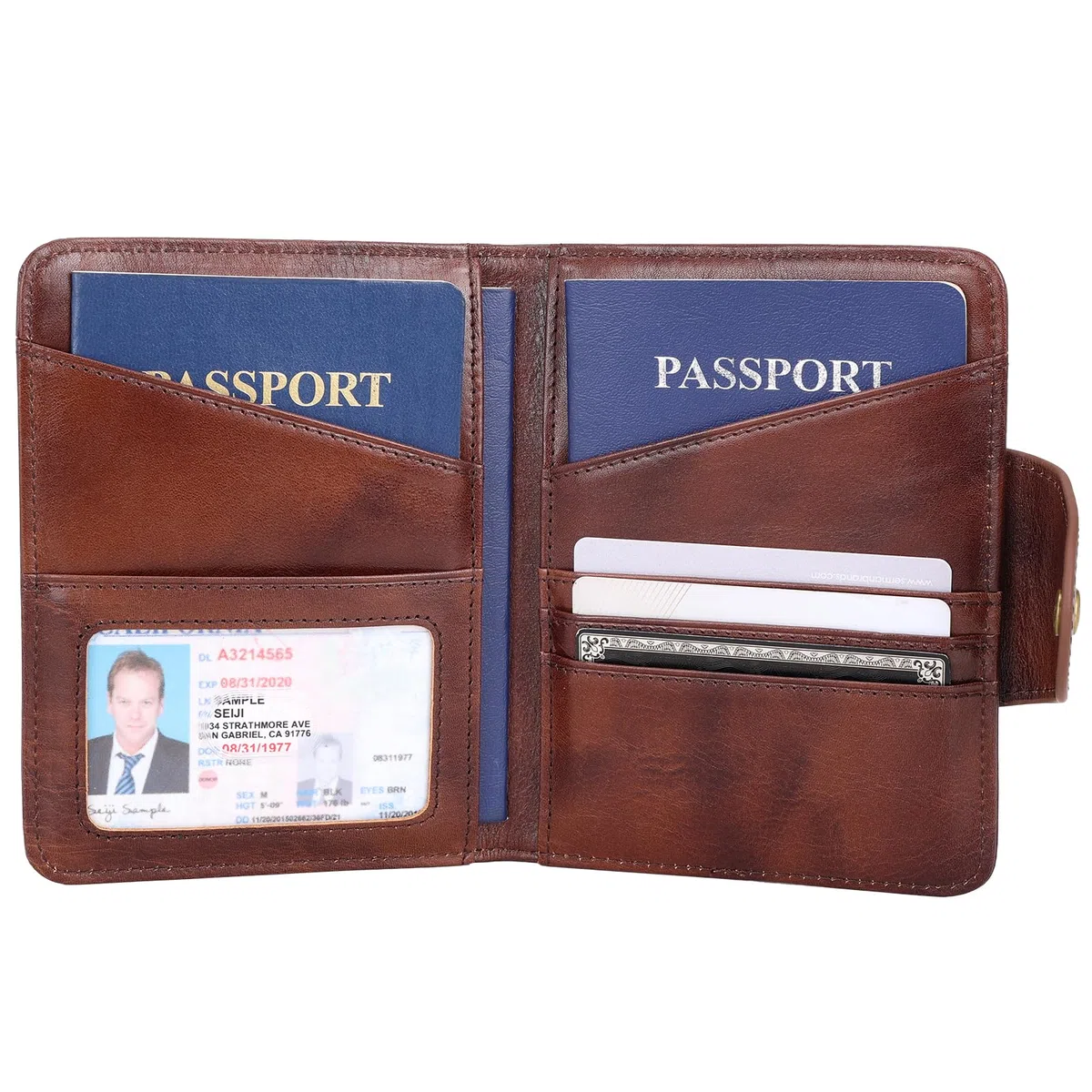 Cartera de piel auténtica funcional RFID plegable para pasaporte de viaje, Café (Coffee1), Vintage