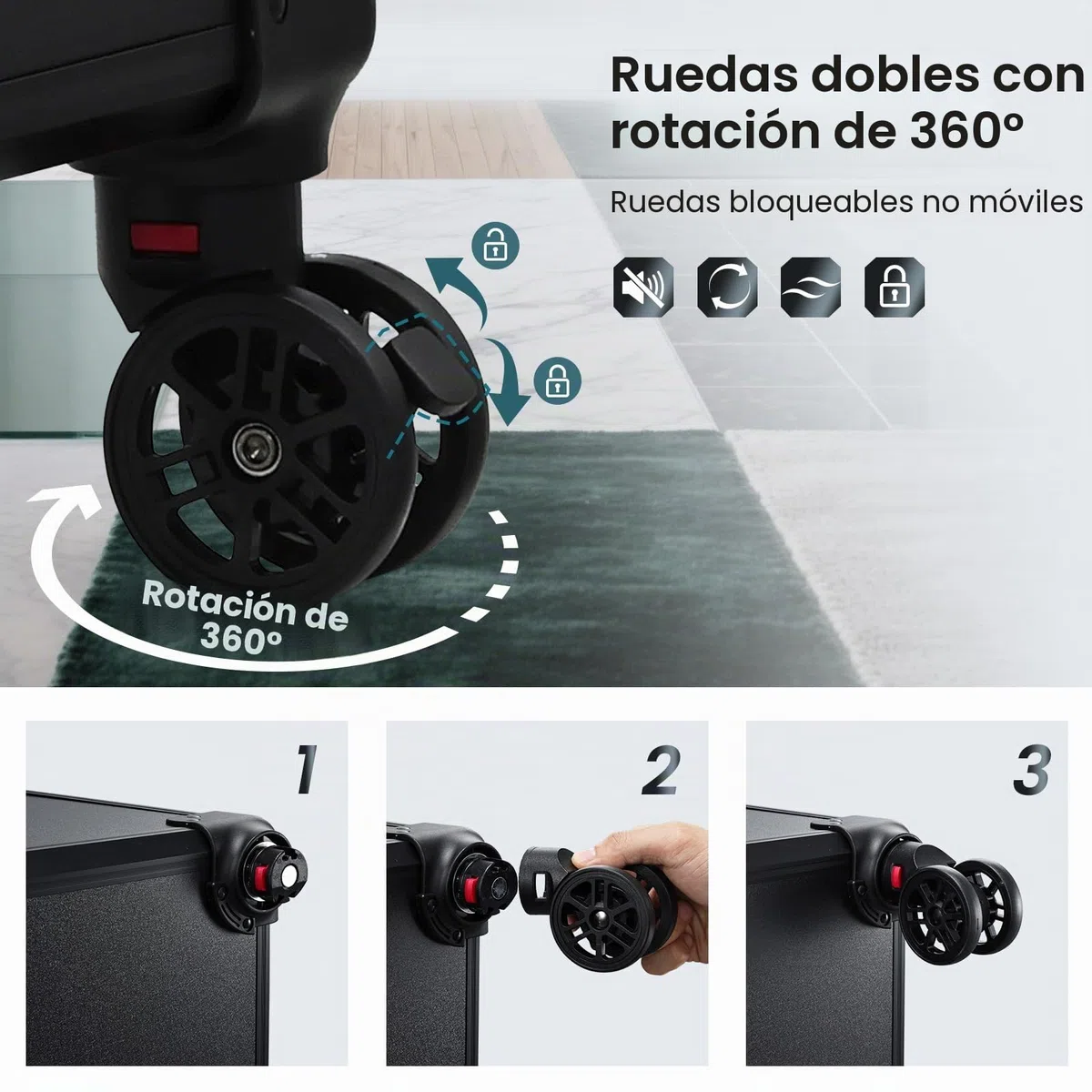 Maleta de Maquillaje con Ruedas - Maletín Belleza 5 en 1 con Cerradura y Mango Telescópico - Estuche para Manicura, Peluquería, Tatuaje - Organizador Profesional, Negro