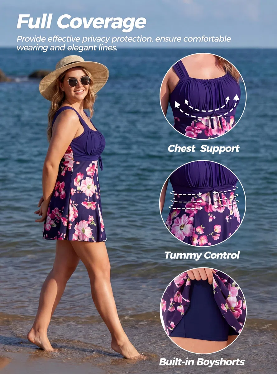 Wantdo Traje de Baño de Una Pieza para Mujer Diseño Reductor Ideal para Natación Opción de Tankini Tamaños Bañador Mujer Natación