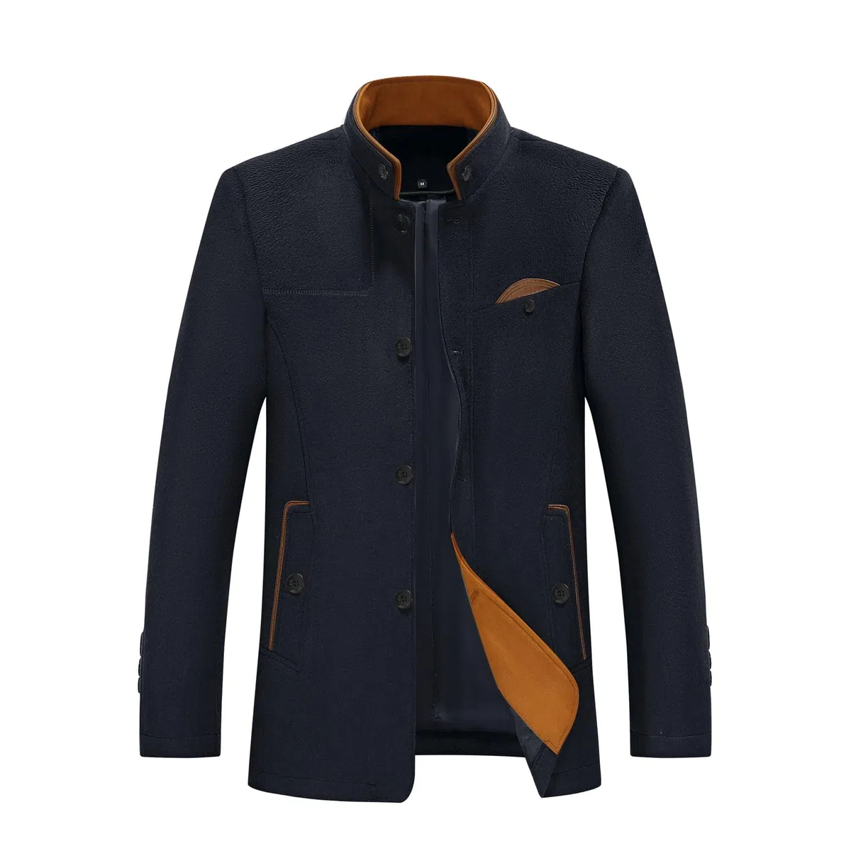 Allthemen Abrigo de lana para hombre corte entallado cuello alto chaqueta de invierno longitud media para negocios y ocio