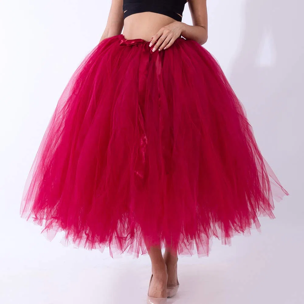 Falda midi de tul para mujer, falda larga de tul, elegantes faldas de fiesta de graduación, falda tutú cómoda con capas, falda de capas de color sólido para carnaval, graduación, moda para dama de