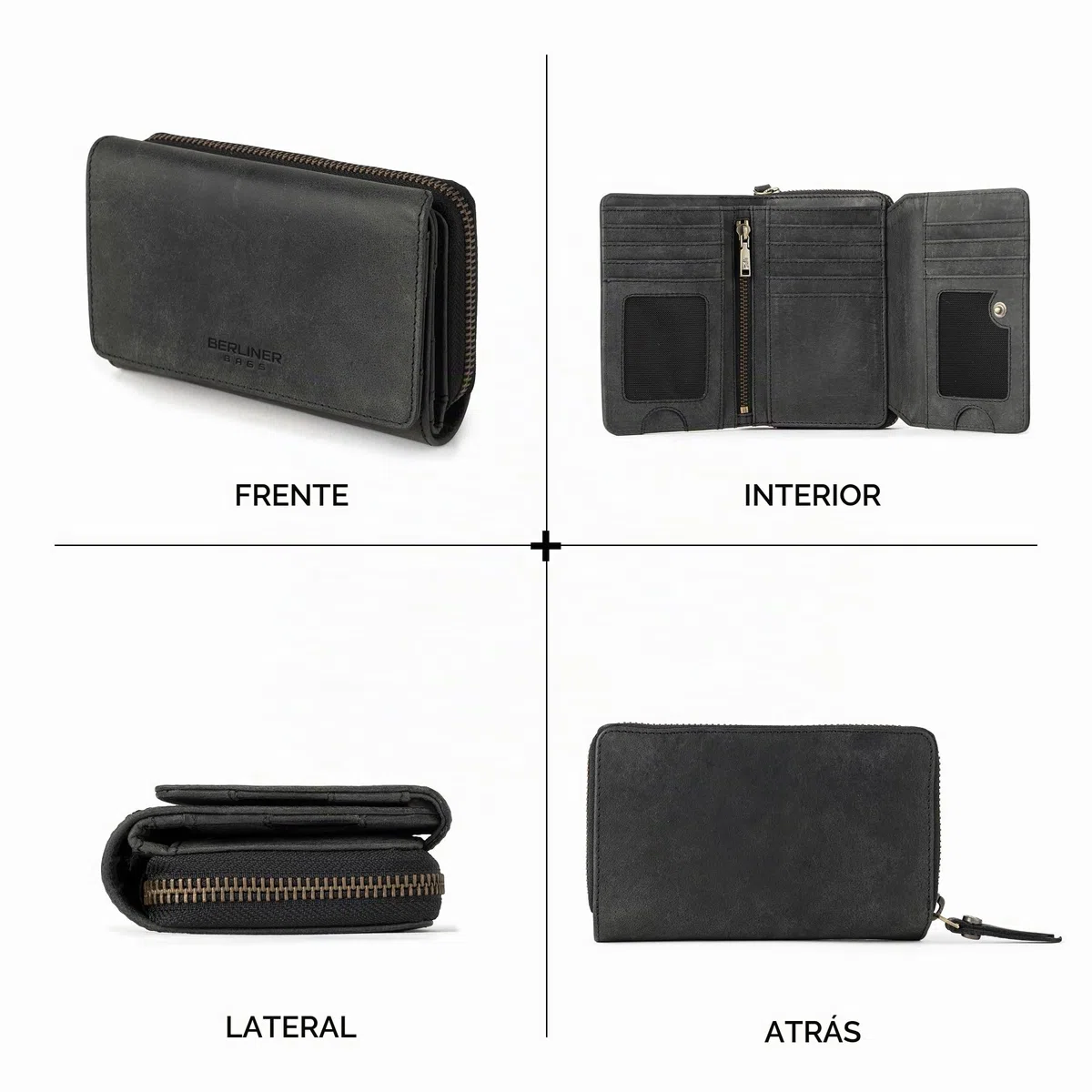 Berliner Bags Cartera Mujer de Piel Vienna, Billetera Grande con Monedero, Gran Capacidad y Protección RFID, Tarjetero - Gris Oscuro