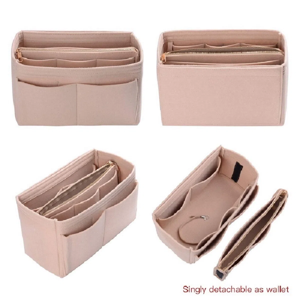 Organizador de bolso, organizador de bolsas de fieltro con cremallera, moldeador de bolsos y bolsos, Fit LV Speedy, Neverfull, Longchamp, bolso de mano (delgado grande, beige)