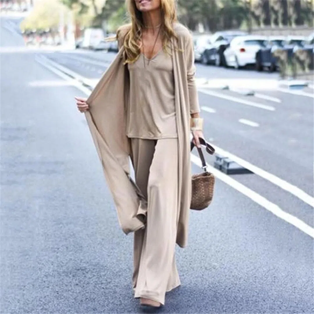 Conjunto Informal De Tres Piezas para Mujer, Pantalones Rectos con Cuello En V para Oficina, Traje De 3 Piezas